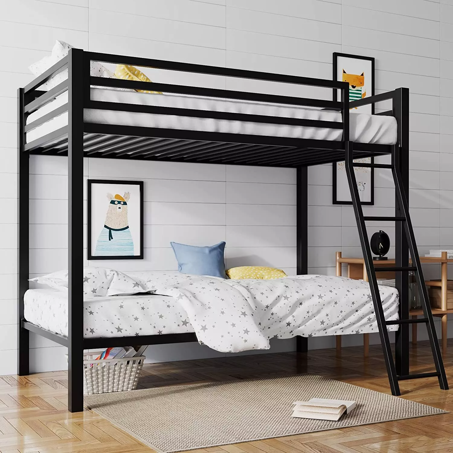 Twin Over Twin Metal Bunk Bed for Juniors, Industr